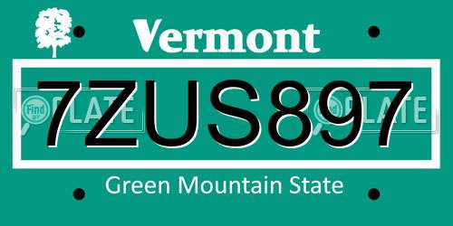 7ZUS897 Vermont License Plate