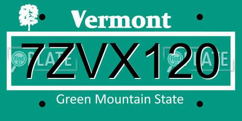 7ZVX120 Vermont License Plate