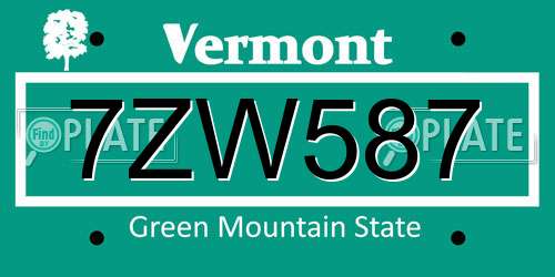 7ZW587 Vermont License Plate