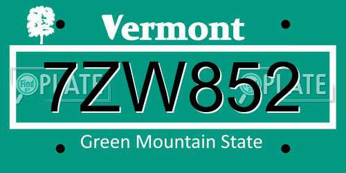 7ZW852 Vermont License Plate