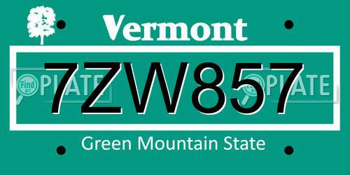 7ZW857 Vermont License Plate