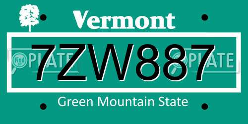 7ZW887 Vermont License Plate