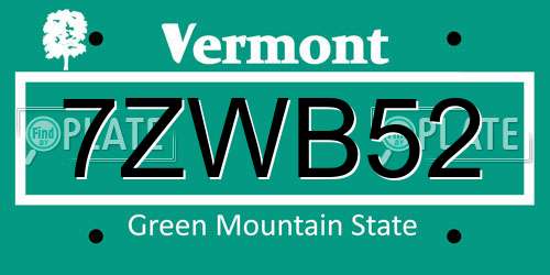 7ZWB52 Vermont License Plate
