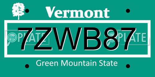 7ZWB87 Vermont License Plate