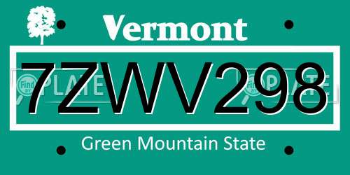 7ZWV298 Vermont License Plate