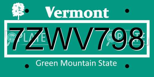 7ZWV798 Vermont License Plate