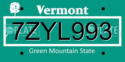 7ZYL993 Vermont License Plate