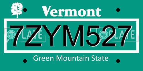 7ZYM527 Vermont License Plate