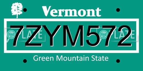 7ZYM572 Vermont License Plate