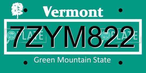 7ZYM822 Vermont License Plate
