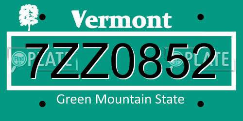7ZZ0852 Vermont License Plate