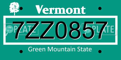 7ZZ0857 Vermont License Plate