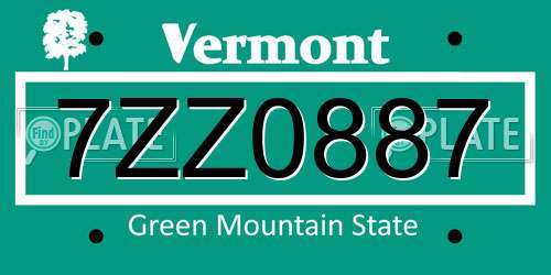 7ZZ0887 Vermont License Plate