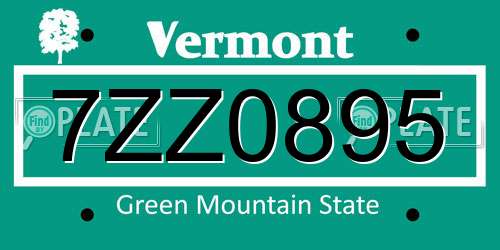 7ZZ0895 Vermont License Plate