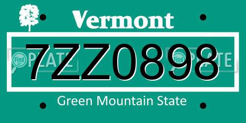 7ZZ0898 Vermont License Plate
