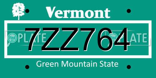 7ZZ764 Vermont License Plate