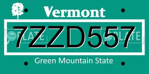 7ZZD557 Vermont License Plate