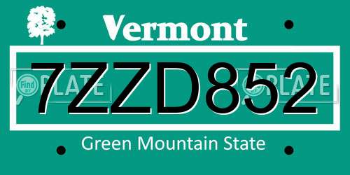 7ZZD852 Vermont License Plate