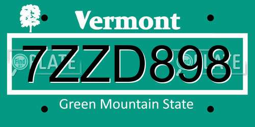 7ZZD898 Vermont License Plate