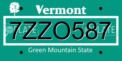 7ZZO587 Vermont License Plate