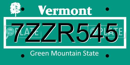 7ZZR545 Vermont License Plate