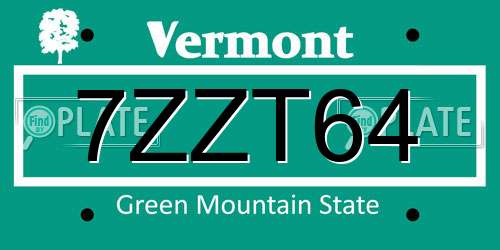7ZZT64 Vermont License Plate
