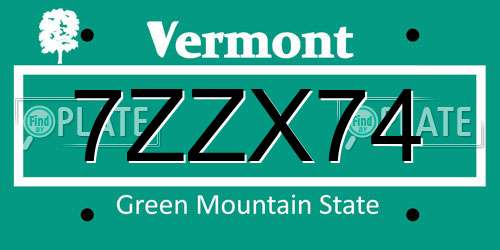 7ZZX74 Vermont License Plate