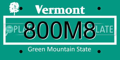 800M8 Vermont License Plate