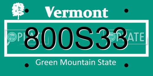 800S33 Vermont License Plate