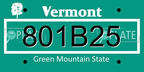 801B25 Vermont License Plate