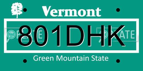 801DHK Vermont License Plate