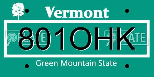 801OHK Vermont License Plate