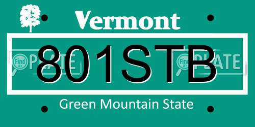 801STB Vermont License Plate