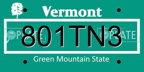 801TN3 Vermont License Plate