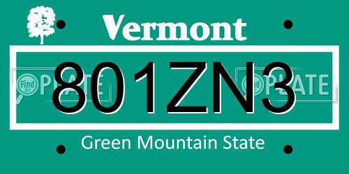801ZN3 Vermont License Plate