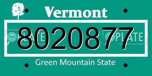 8020877 Vermont License Plate