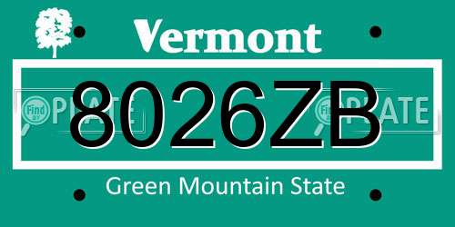 8026ZB Vermont License Plate