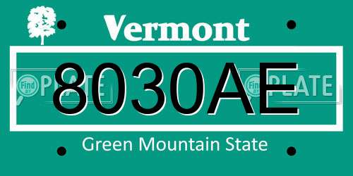 8030AE Vermont License Plate