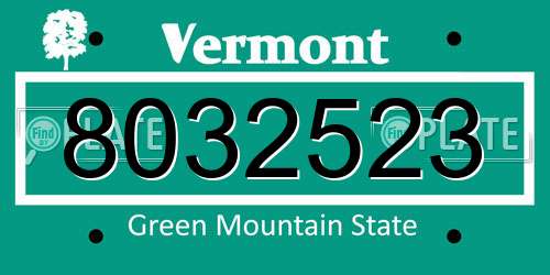 8032523 Vermont License Plate