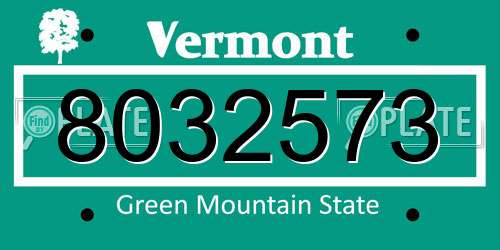 8032573 Vermont License Plate