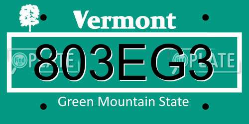 803EG3 Vermont License Plate