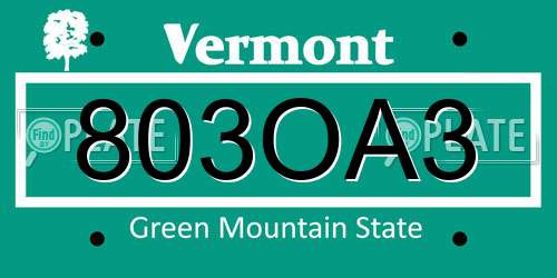 803OA3 Vermont License Plate
