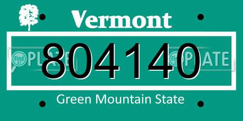 804140 Vermont License Plate