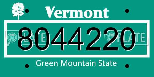 8044220 Vermont License Plate