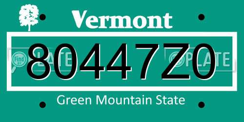 80447Z0 Vermont License Plate