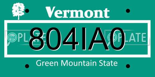 804IA0 Vermont License Plate
