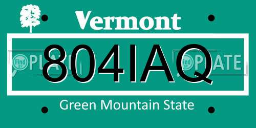 804IAQ Vermont License Plate