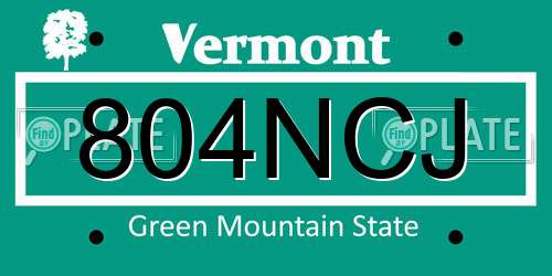 804NCJ Vermont License Plate