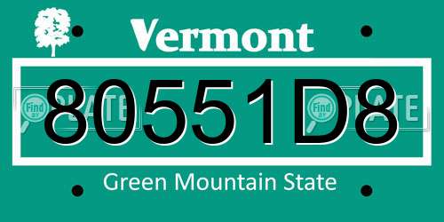 80551D8 Vermont License Plate