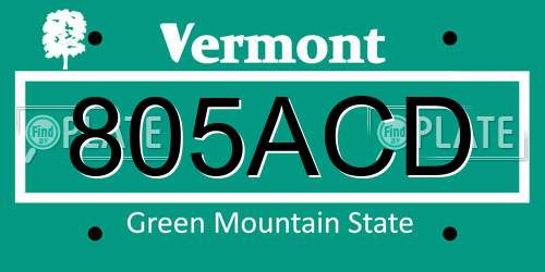 805ACD Vermont License Plate